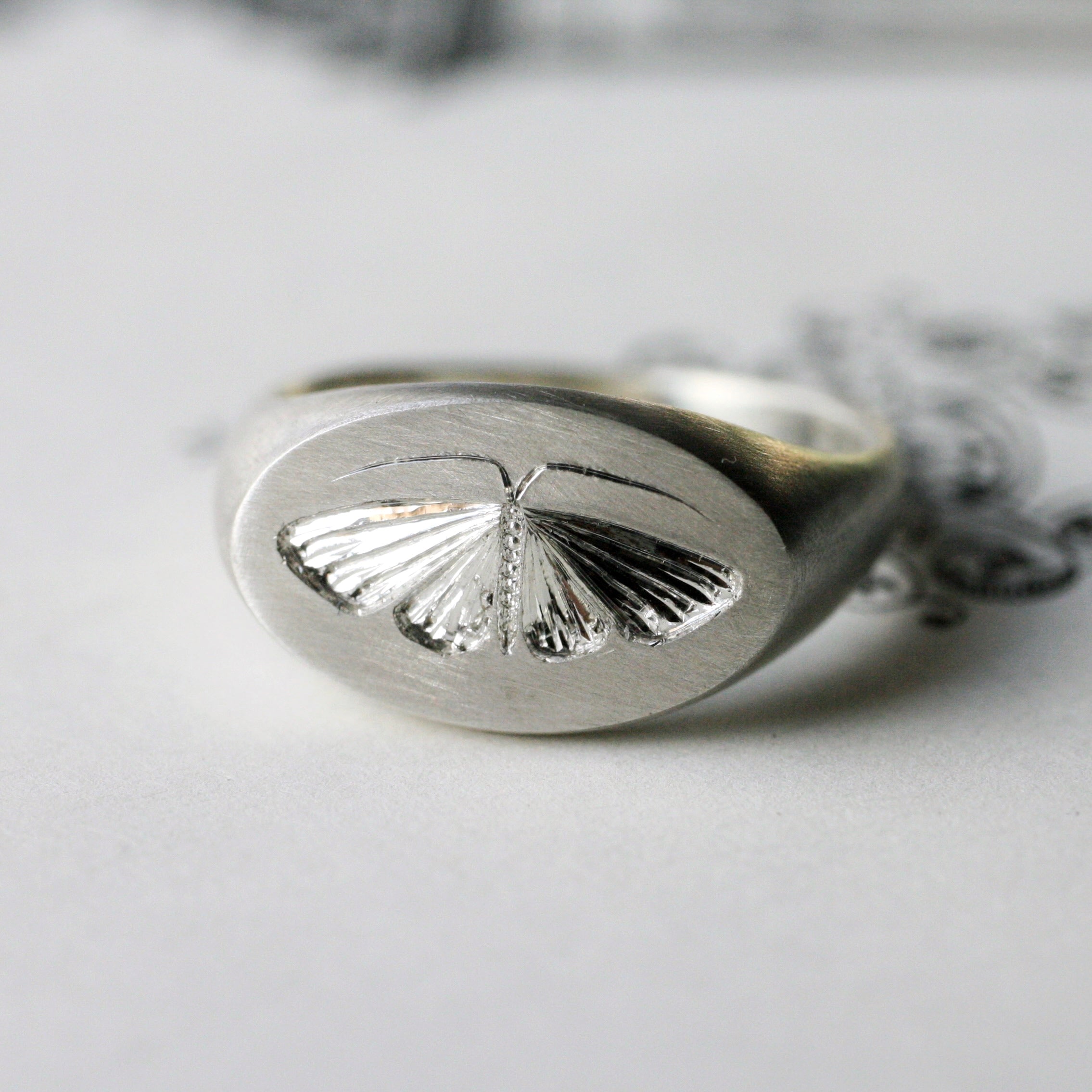 Silver Moth Signet Ring