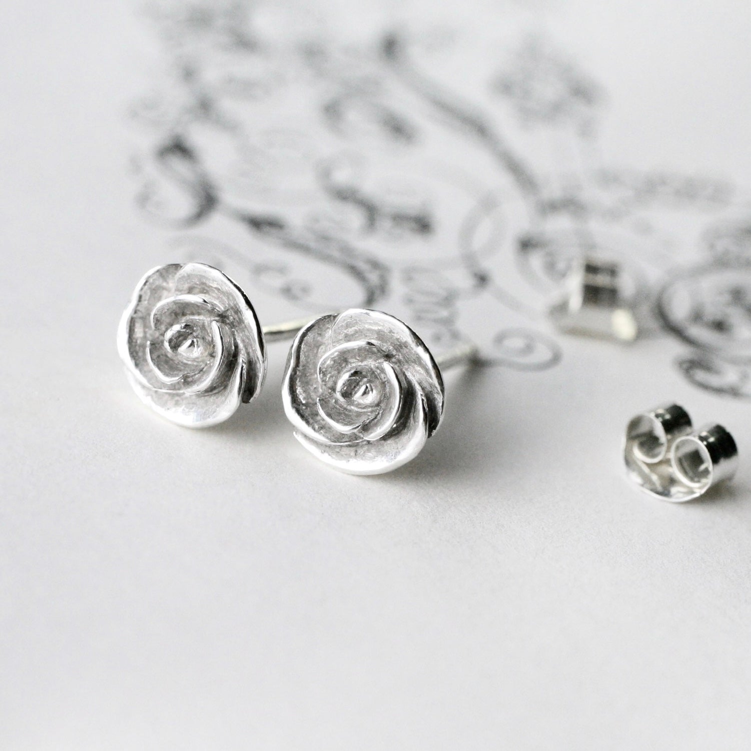 Silver Rose Studs