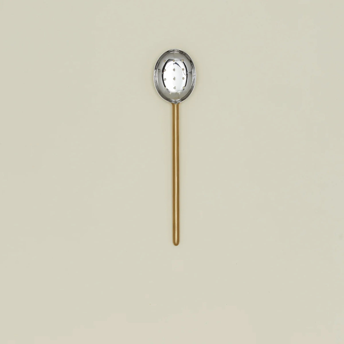 Simple Metal Slotted Spoon - Brass Handle