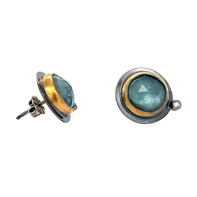 Carved Sky Blue Kyanite + White Topaz Studs