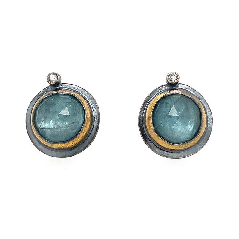 Carved Sky Blue Kyanite + White Topaz Studs