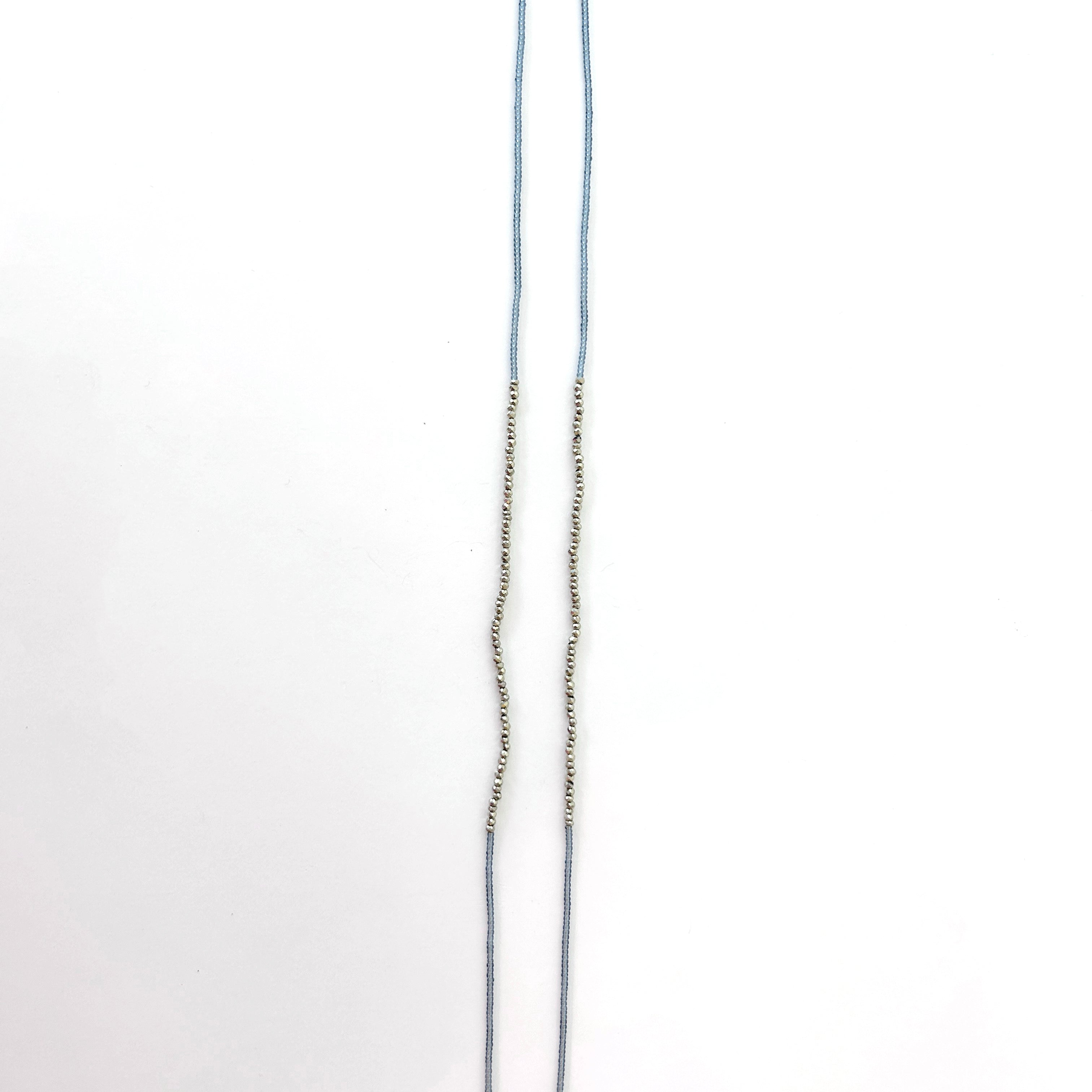 32" Seed Bead Necklace - Grey + Pyrite