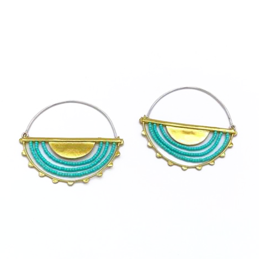 Hemisphere Brass + Turquoise Beaded Hoop