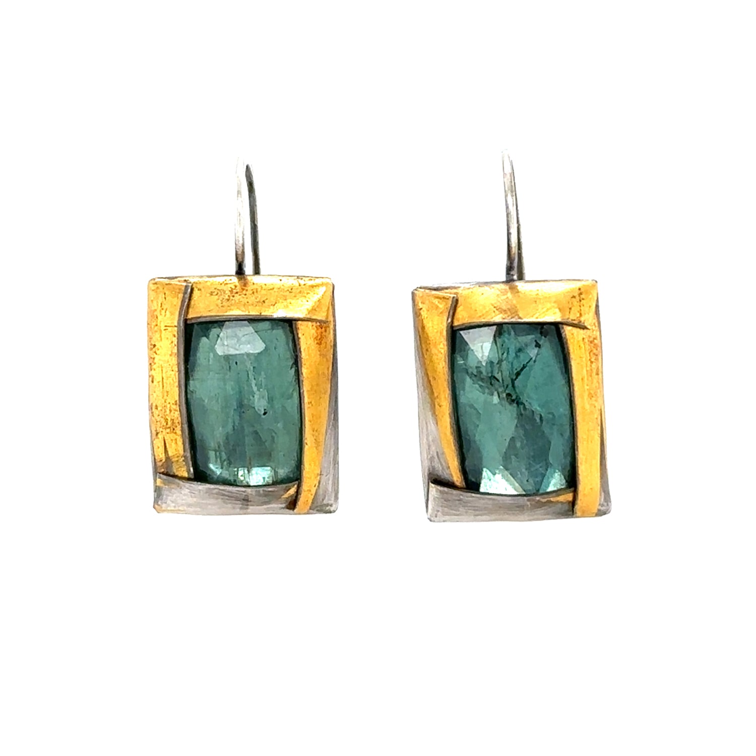 Latching Seaglass Green Kyanite Square Fold Earrings