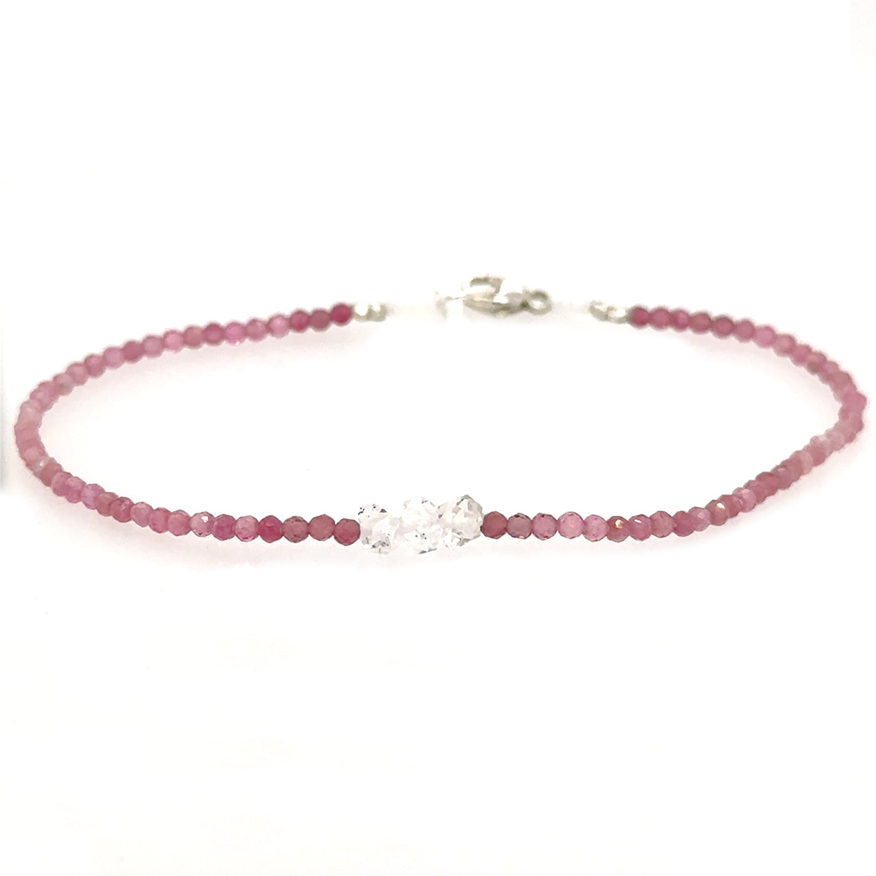 Pink Tourmaline and Herkimer Trio Strand Bracelet