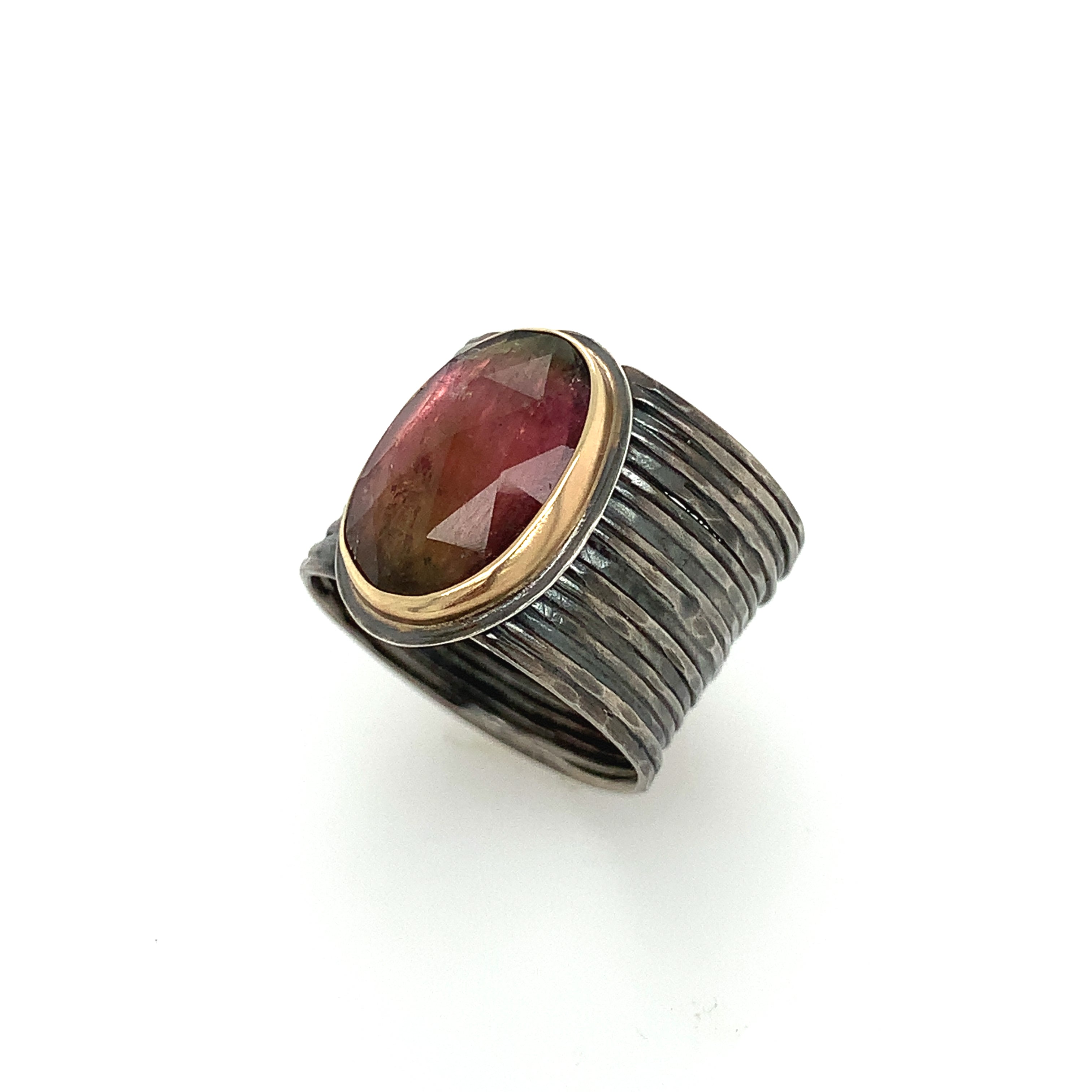 Pink Sunset Tourmaline on Wide Band