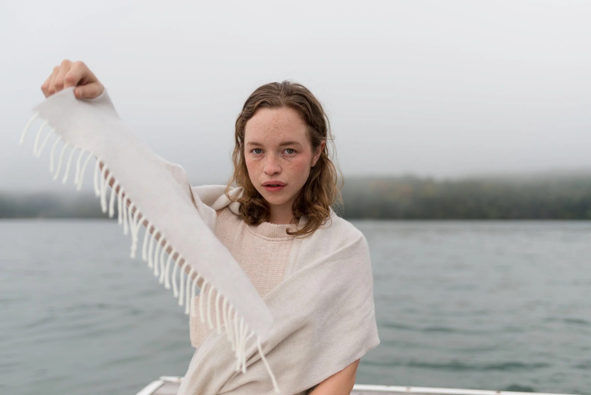 Merino + Cashmere Wool Scarf - Herringbone Cream