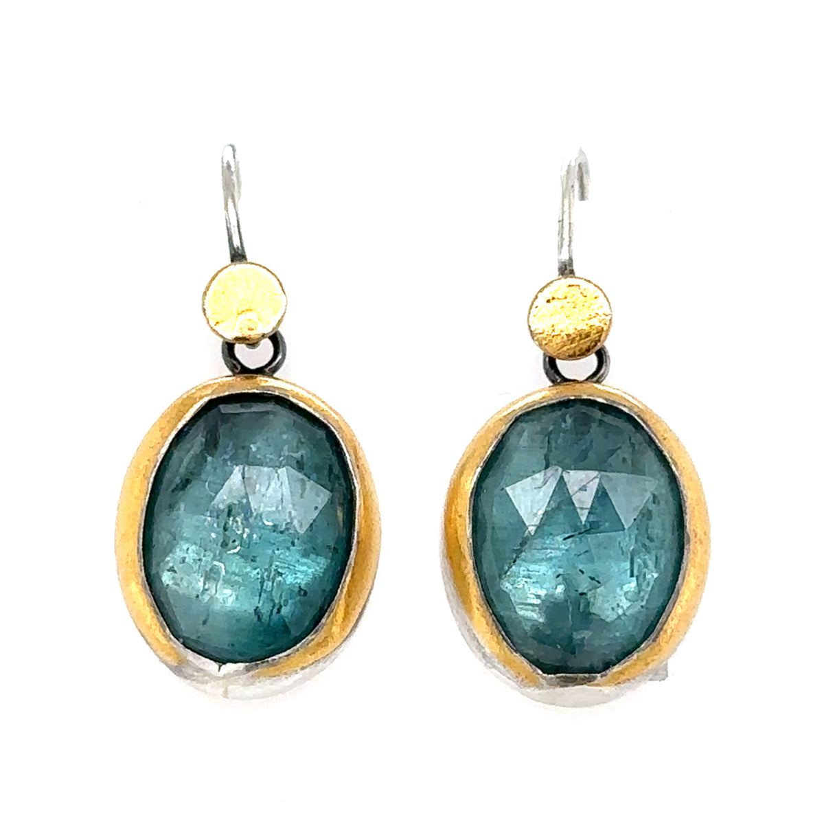 Golden Dot Dangle Earrings - Oval Sky Blue Kyanite
