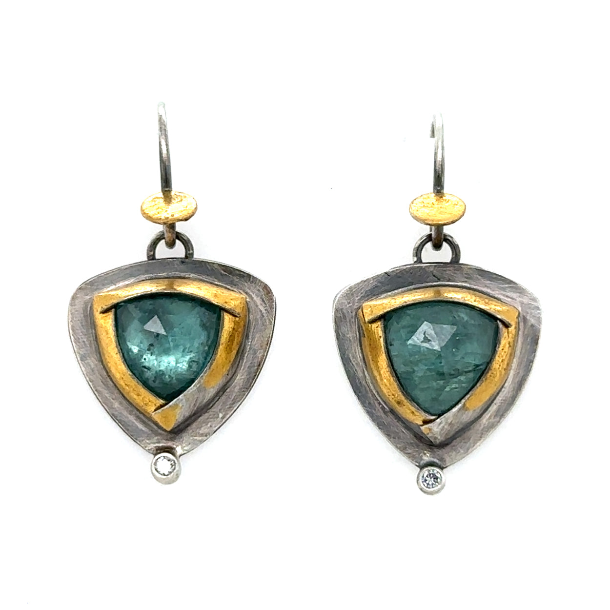 Trifold Keum-Boo Earrings - Sky Kyanite + Diamond