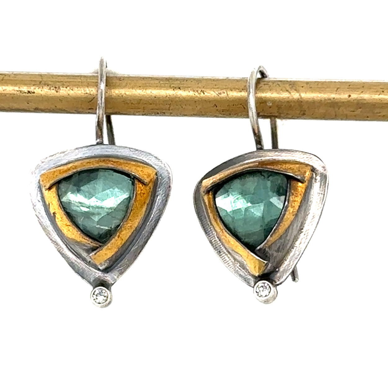 Trifold Keum-Boo Earrings - Sky Kyanite + Diamond