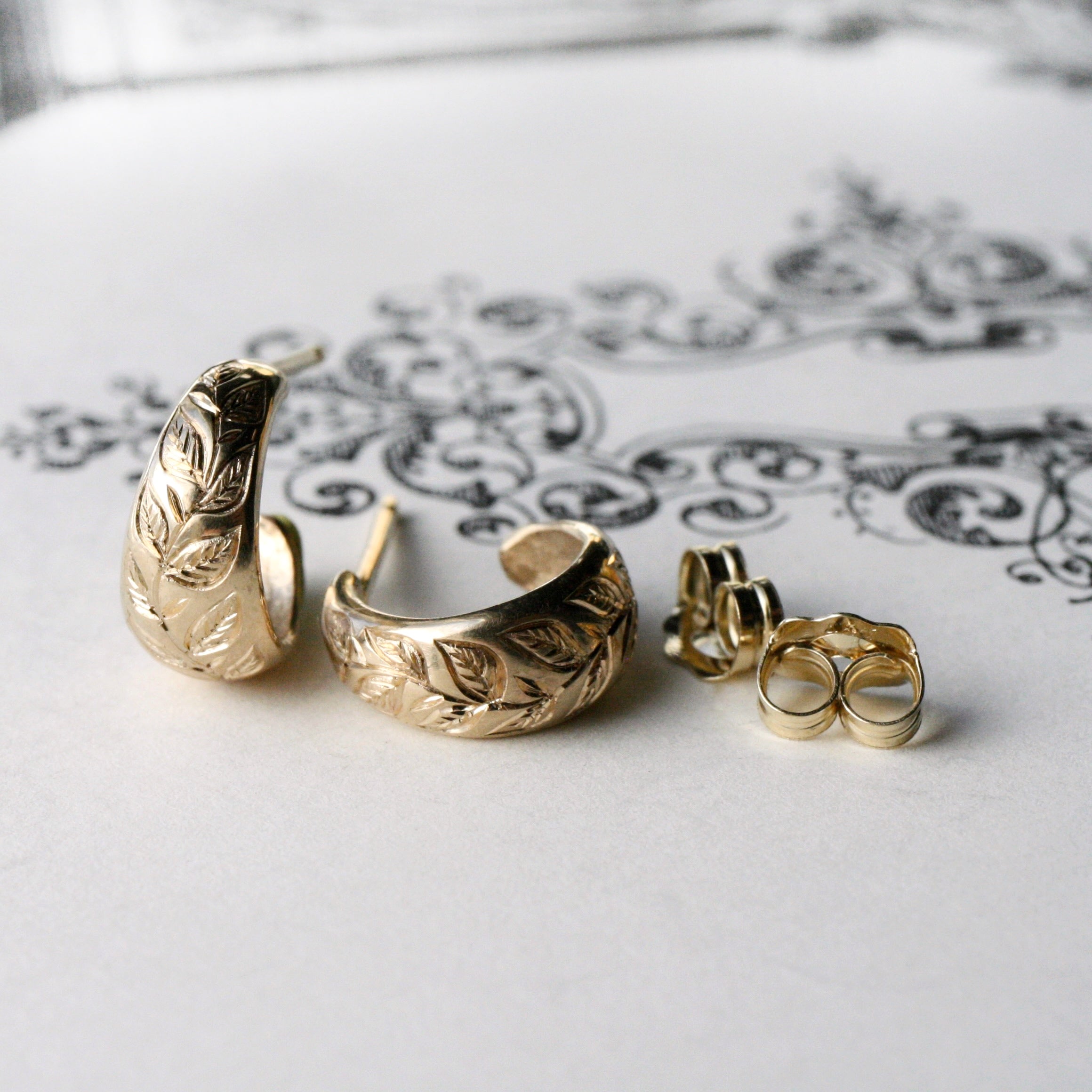 Gold Vine Huggie Hoops