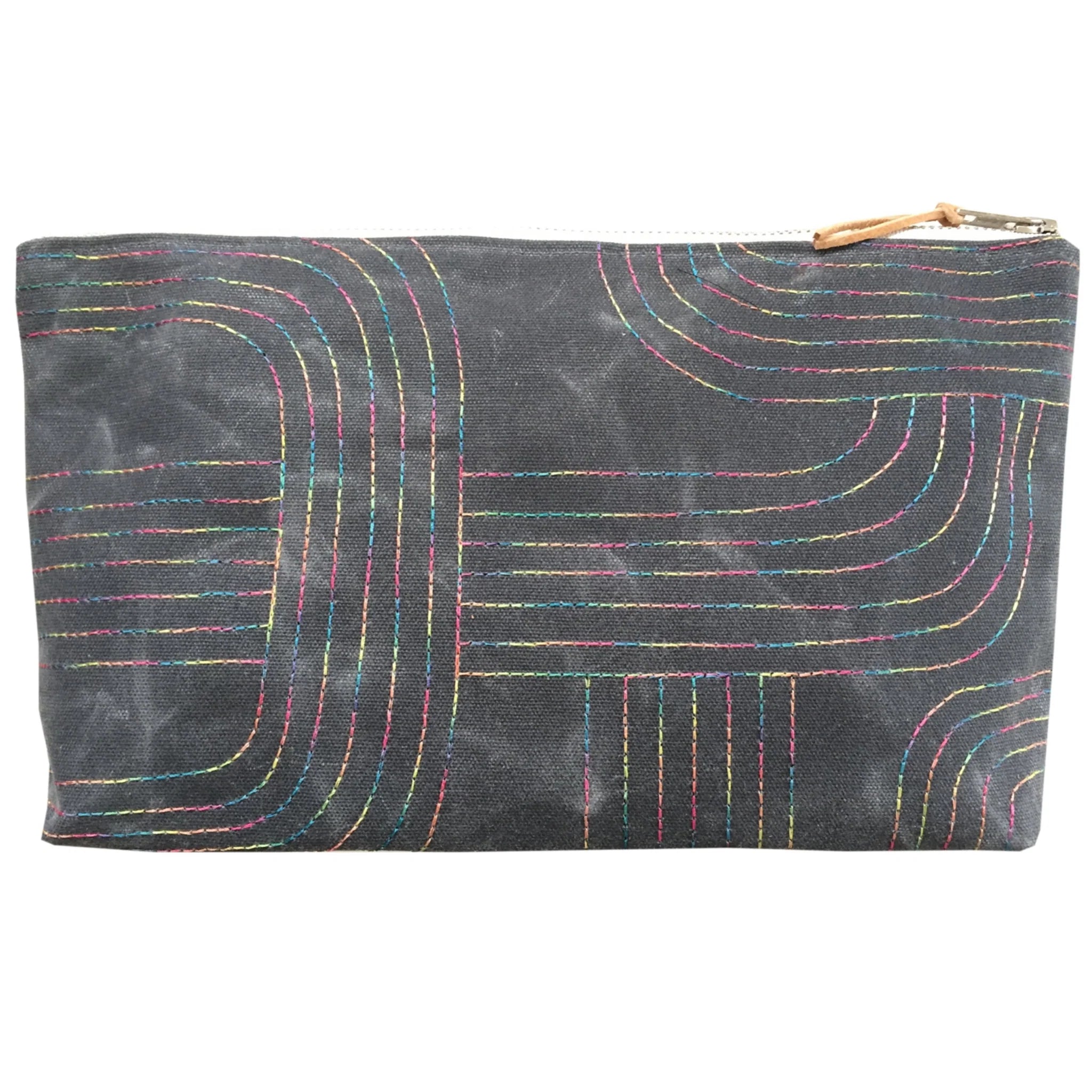 Embroidered Waxed Canvas Pouch - Arches