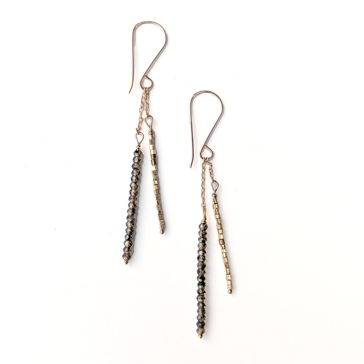 Seed Bead Quill Duo Earrings - Zircon + Gold Vermeil