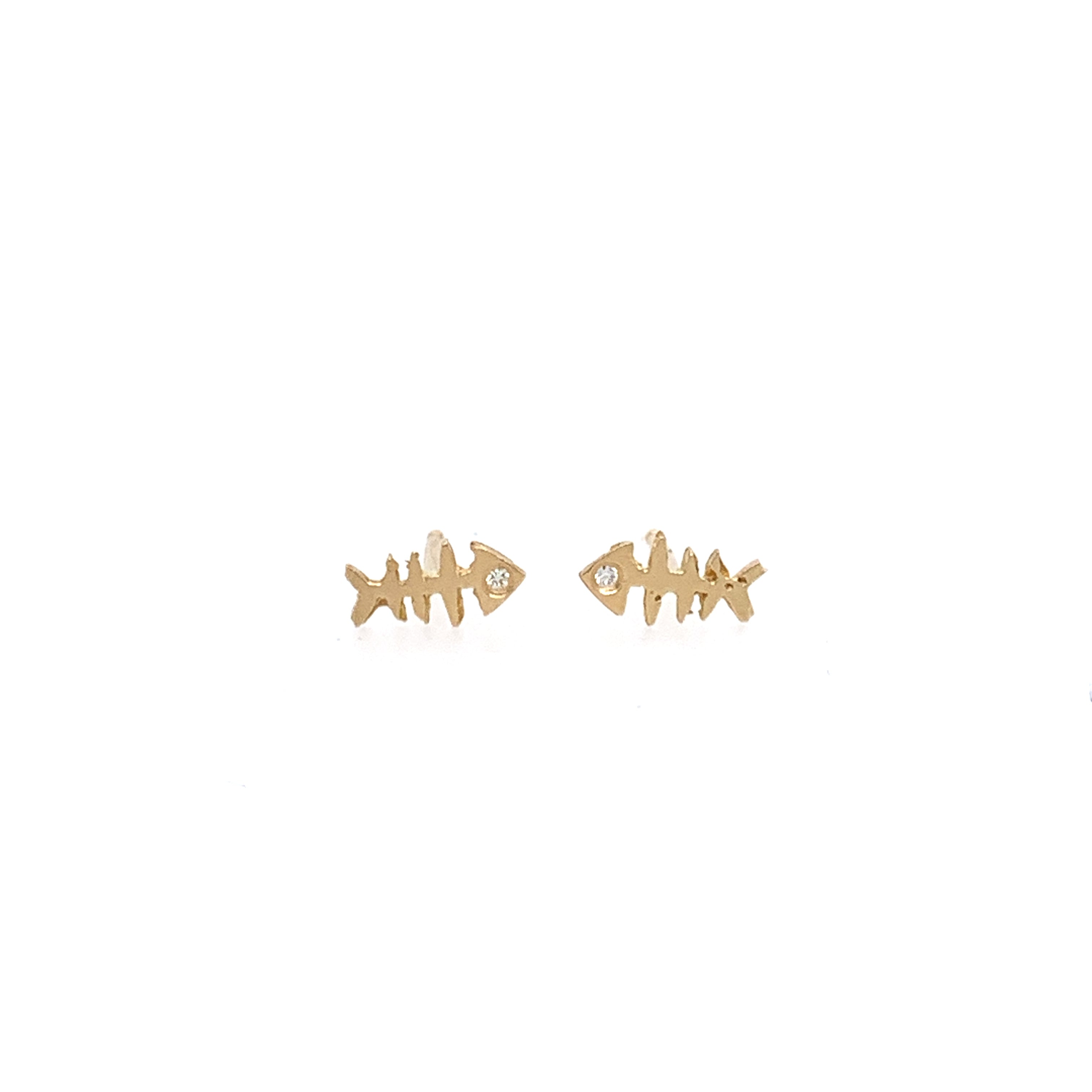 14k Fishbone Studs w/Diamond