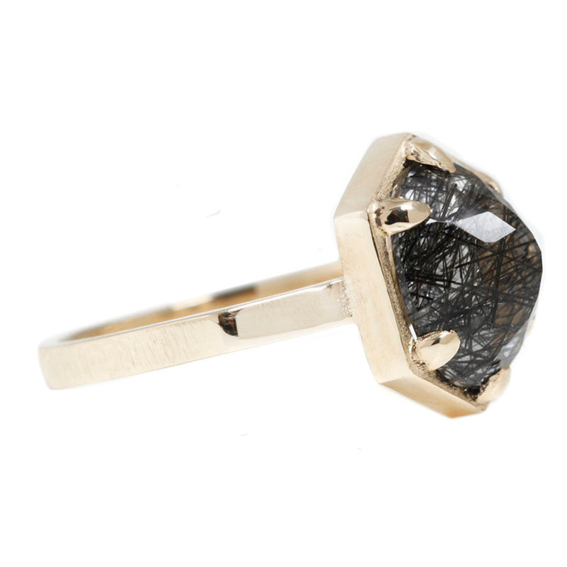 14K YG Hexagon Rutilated Quartz Ring