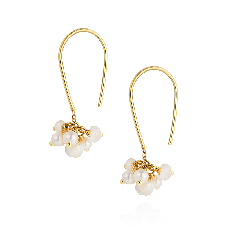 18k Pearl Cluster Hook Earring