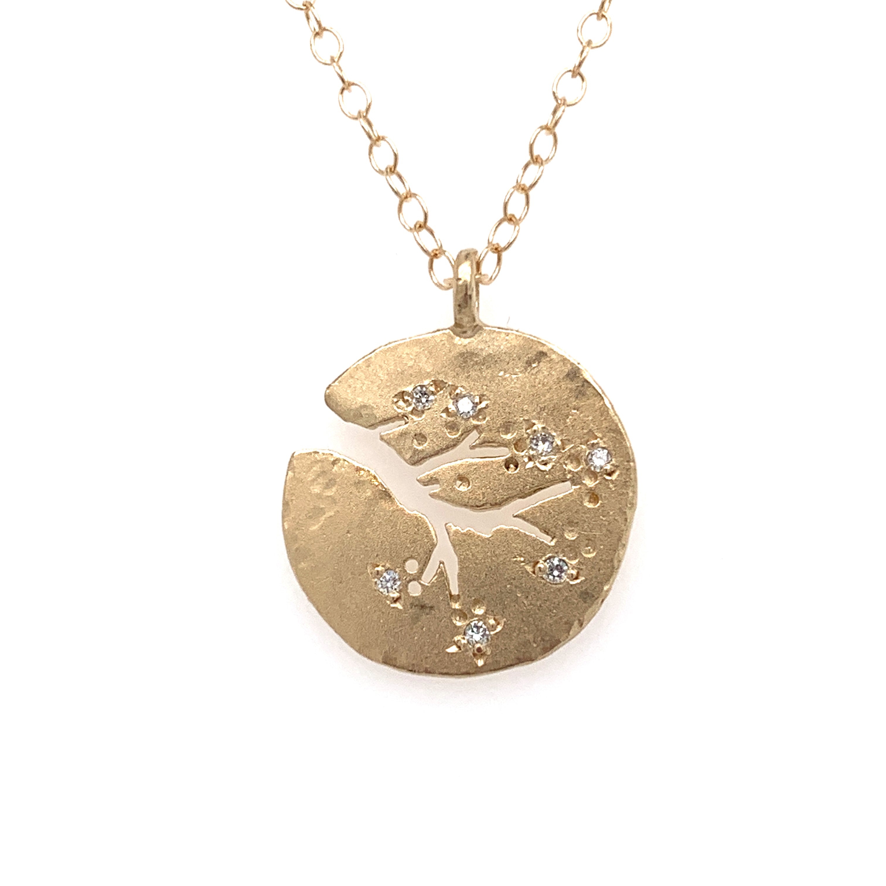 14k Cherry Blossom Cut Out w/ Diamonds Necklace