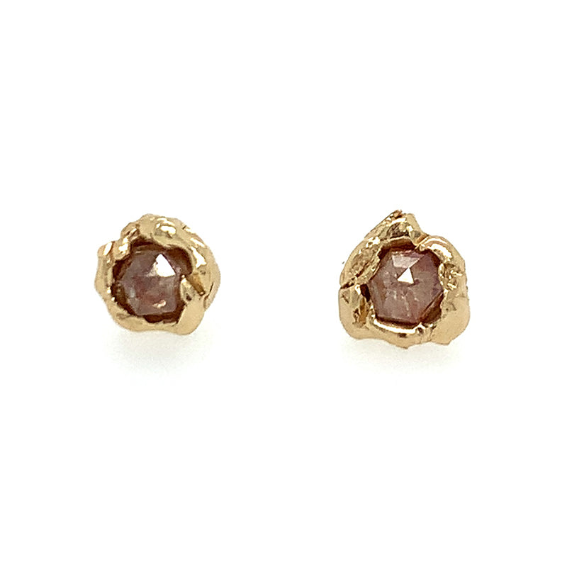 14k Peach Hex Diamond Studs
