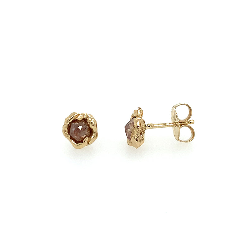 14k Peach Hex Diamond Studs