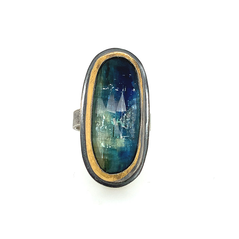 Oval Bi-colored Kyanite Ring (SS/24k)