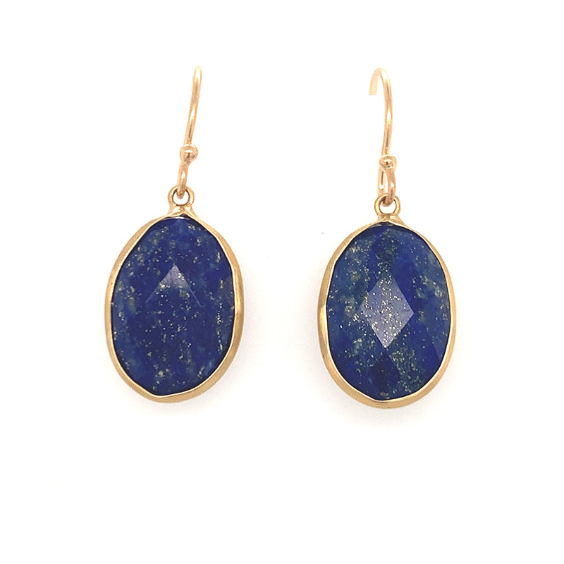 SALE - Oval Lapis Bezel Earrings