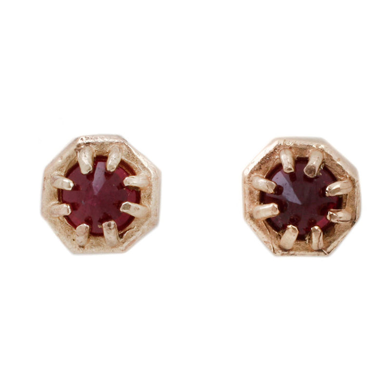 14K Octagon Studs - Ruby