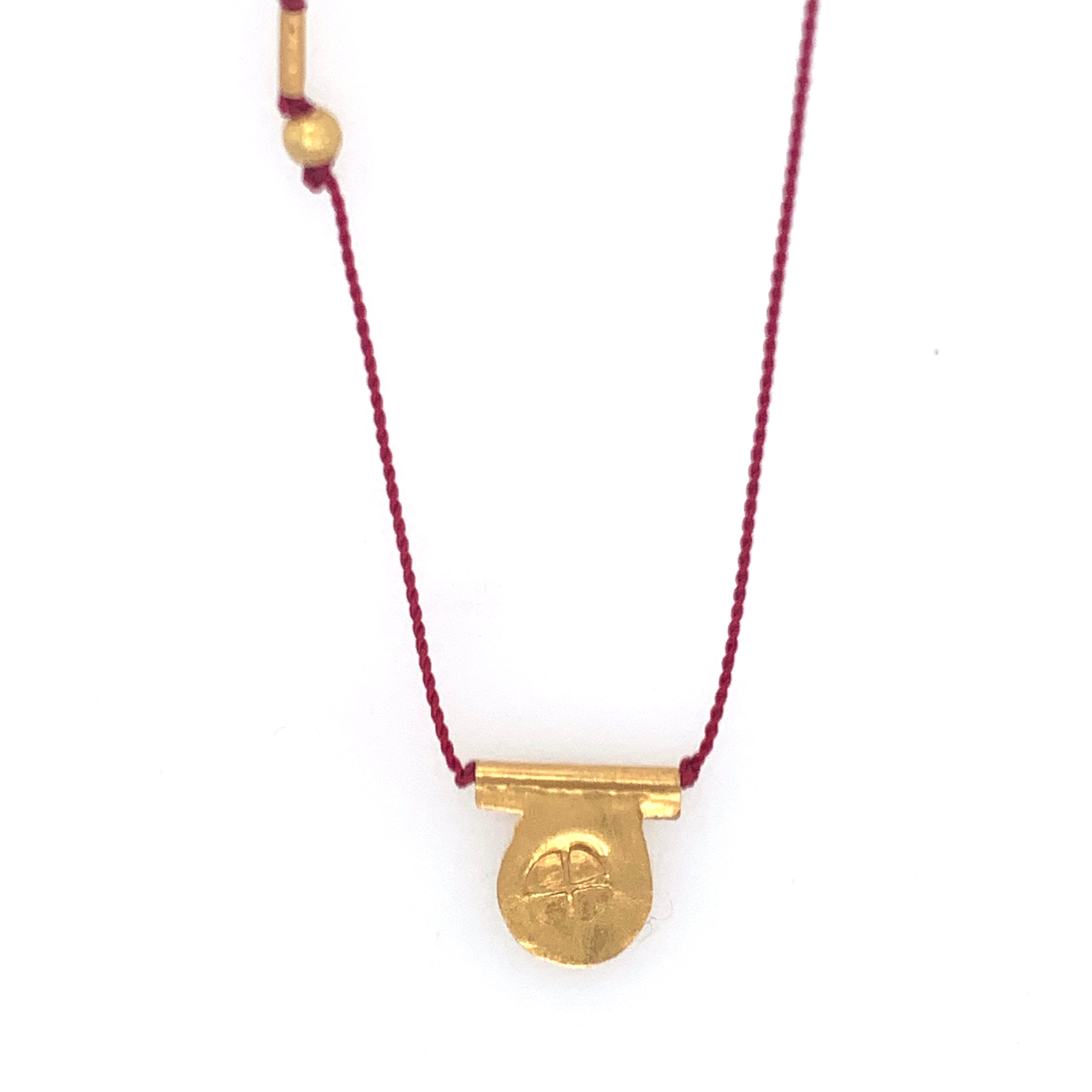 Circle Talisman Necklace on Red Nylon