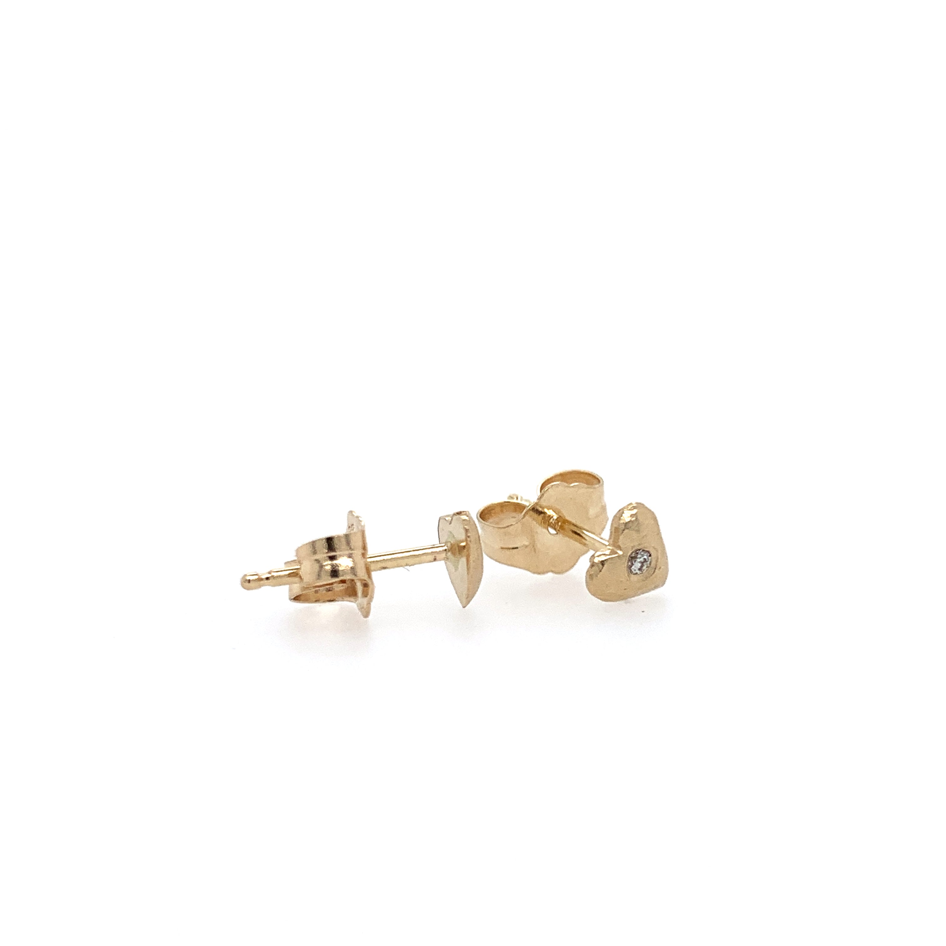 14k Tiny Heart Studs w/ Diamonds