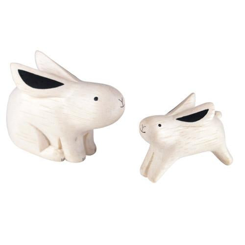 Tiny Wooden Bunny Rabbit Family