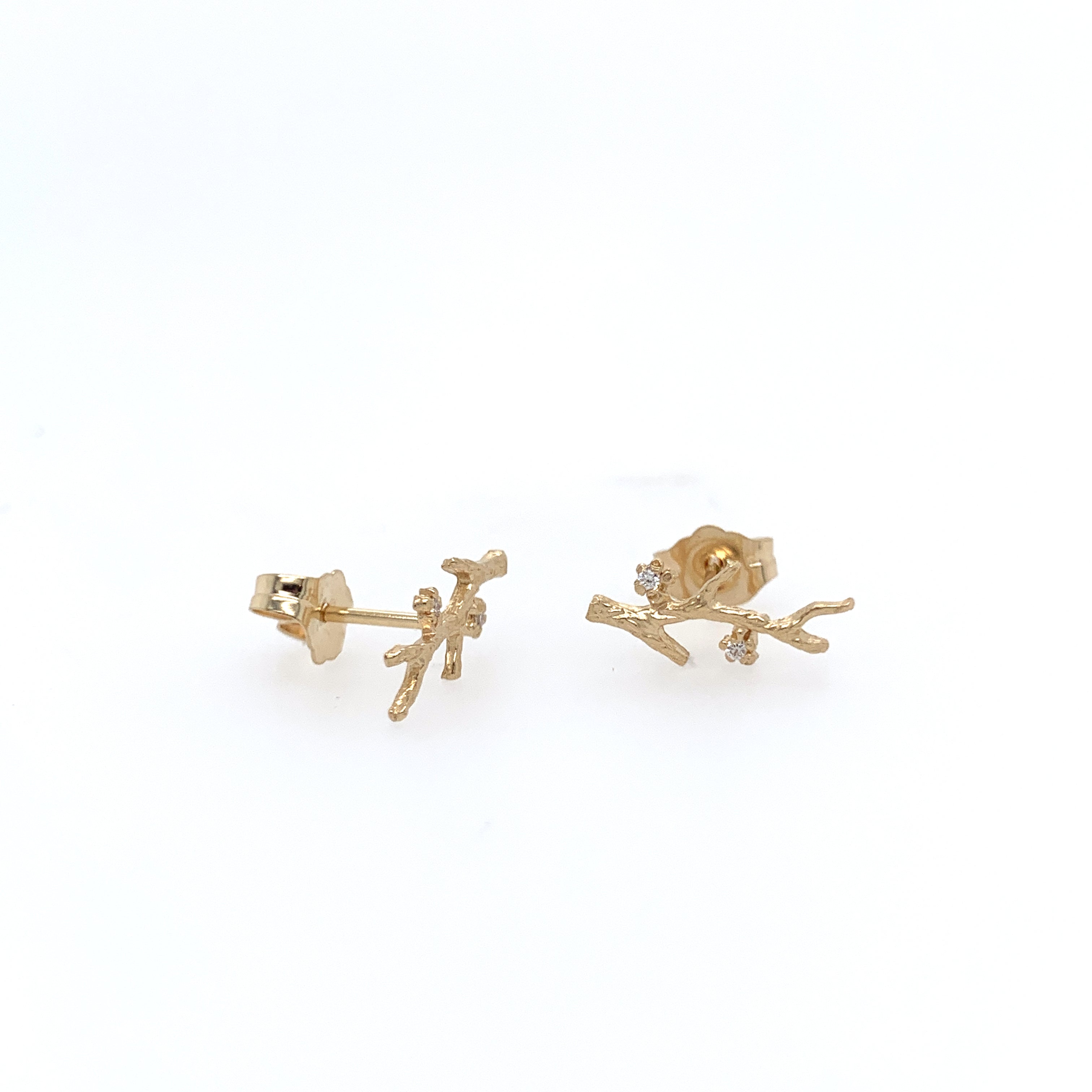 14k Branch Studs w Diamonds