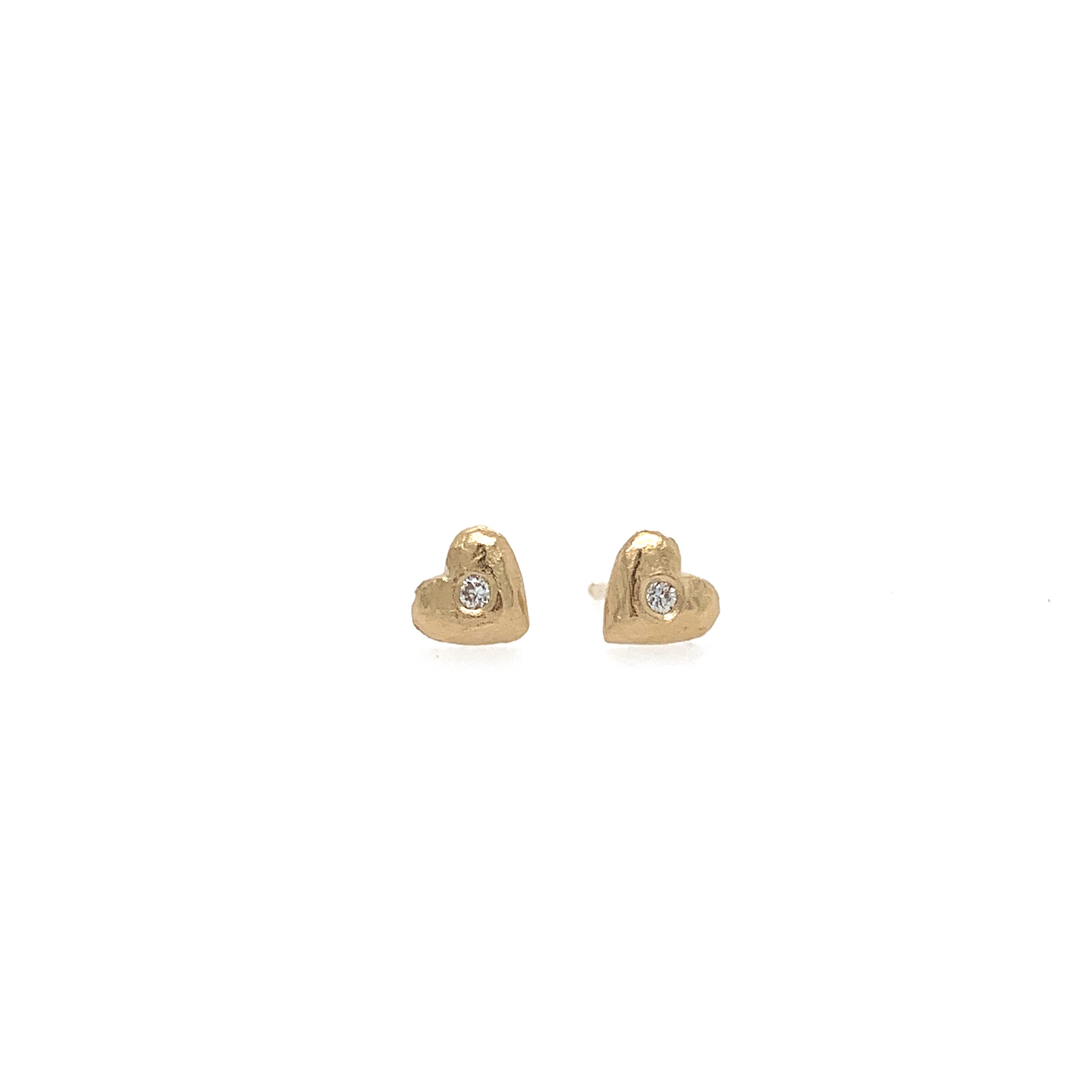 14k Tiny Heart Studs w/ Diamonds