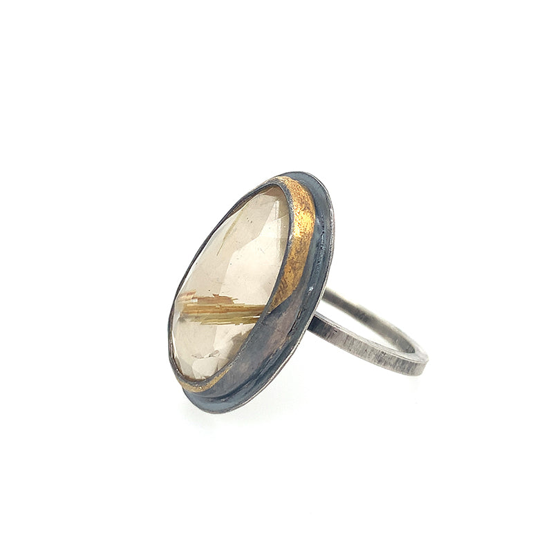 Rutilated Quartz Ring (SS/24k)