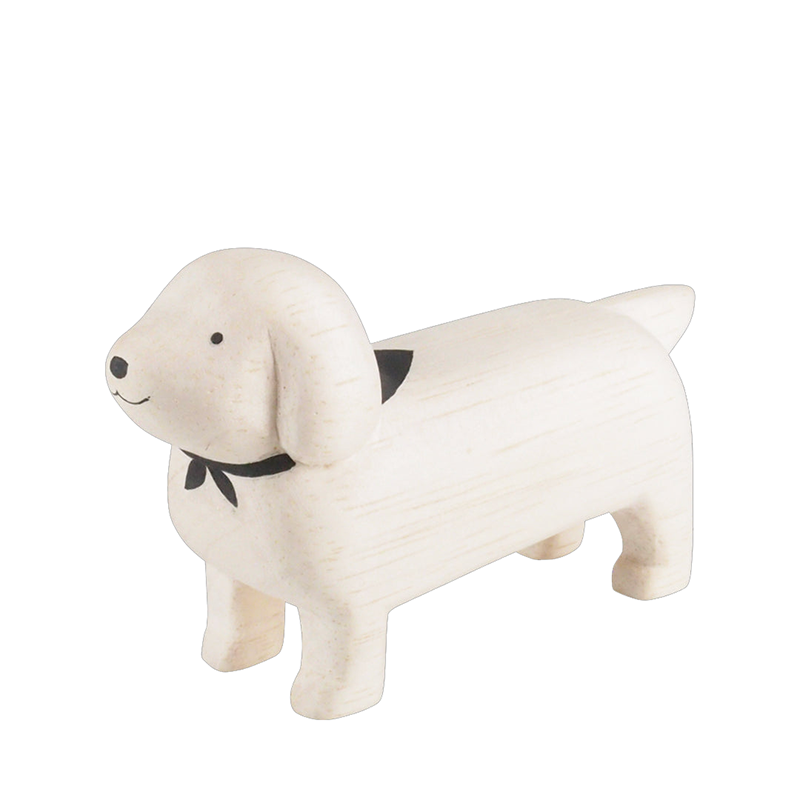 Tiny Wooden Dachshund Weenie Dog - White
