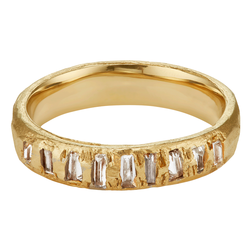 14k Scattered Diamond Baguette Band