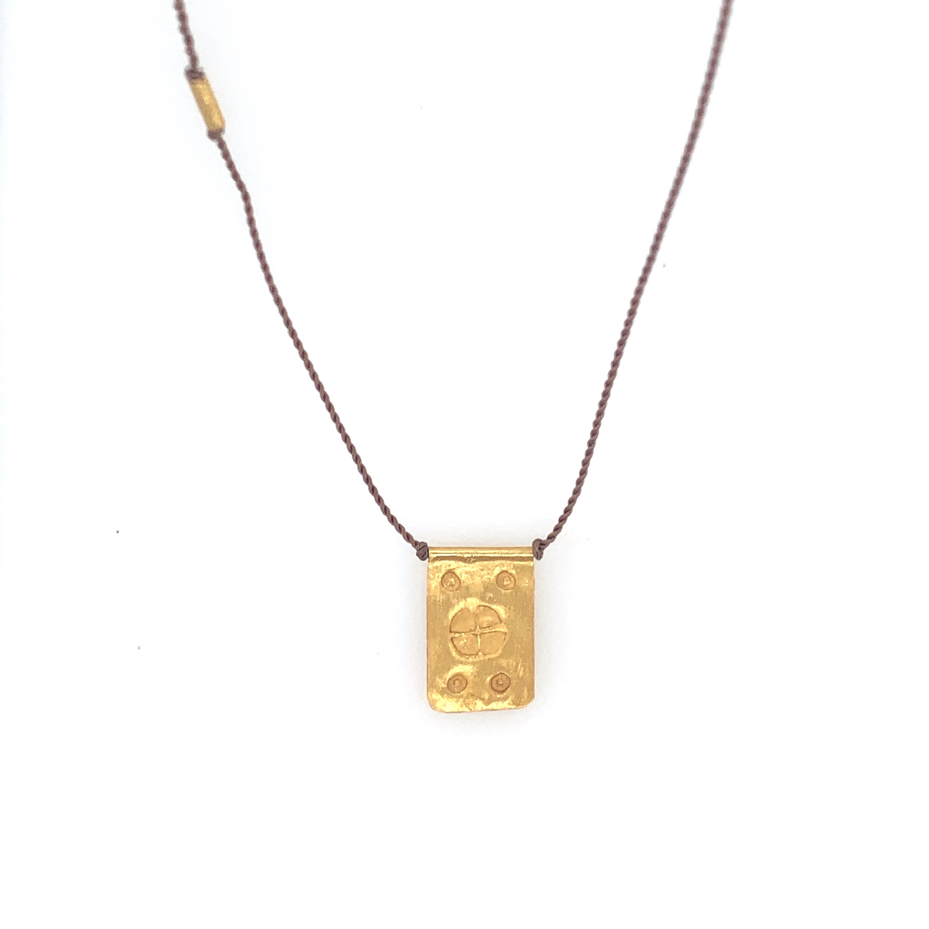 Rectangle Talisman Necklace on Brown Nylon