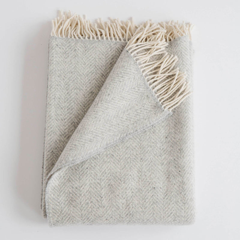 Merino/Cashmere Herringbone Throw - Fog - KESTREL
