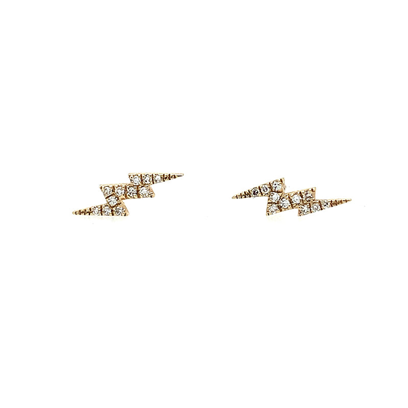 14k Lightning Bolt Studs -YG White Diamonds **