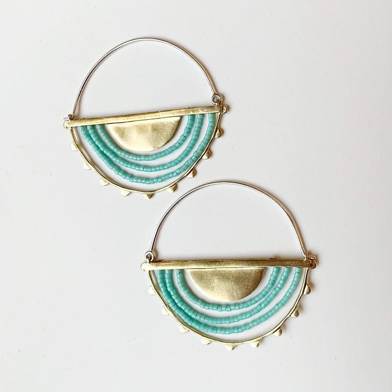 Hemisphere Brass + Turquoise Beaded Hoop