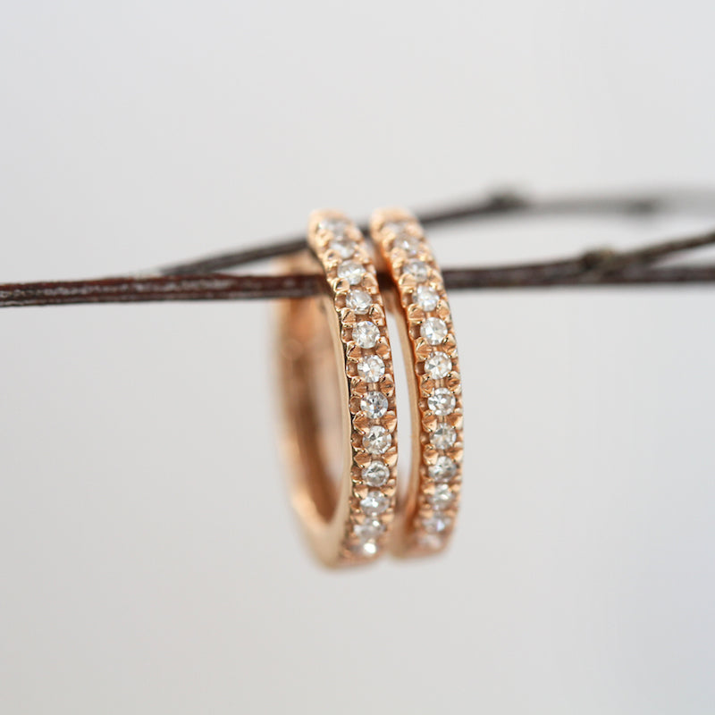 Rose Gold White Diamond Huggies - KESTREL