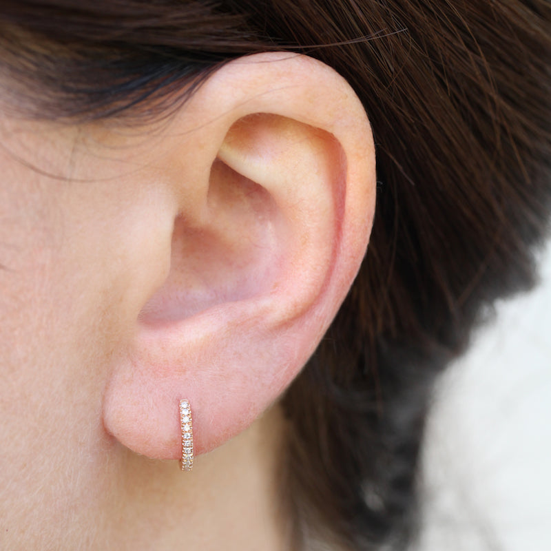 Rose Gold White Diamond Huggies - KESTREL