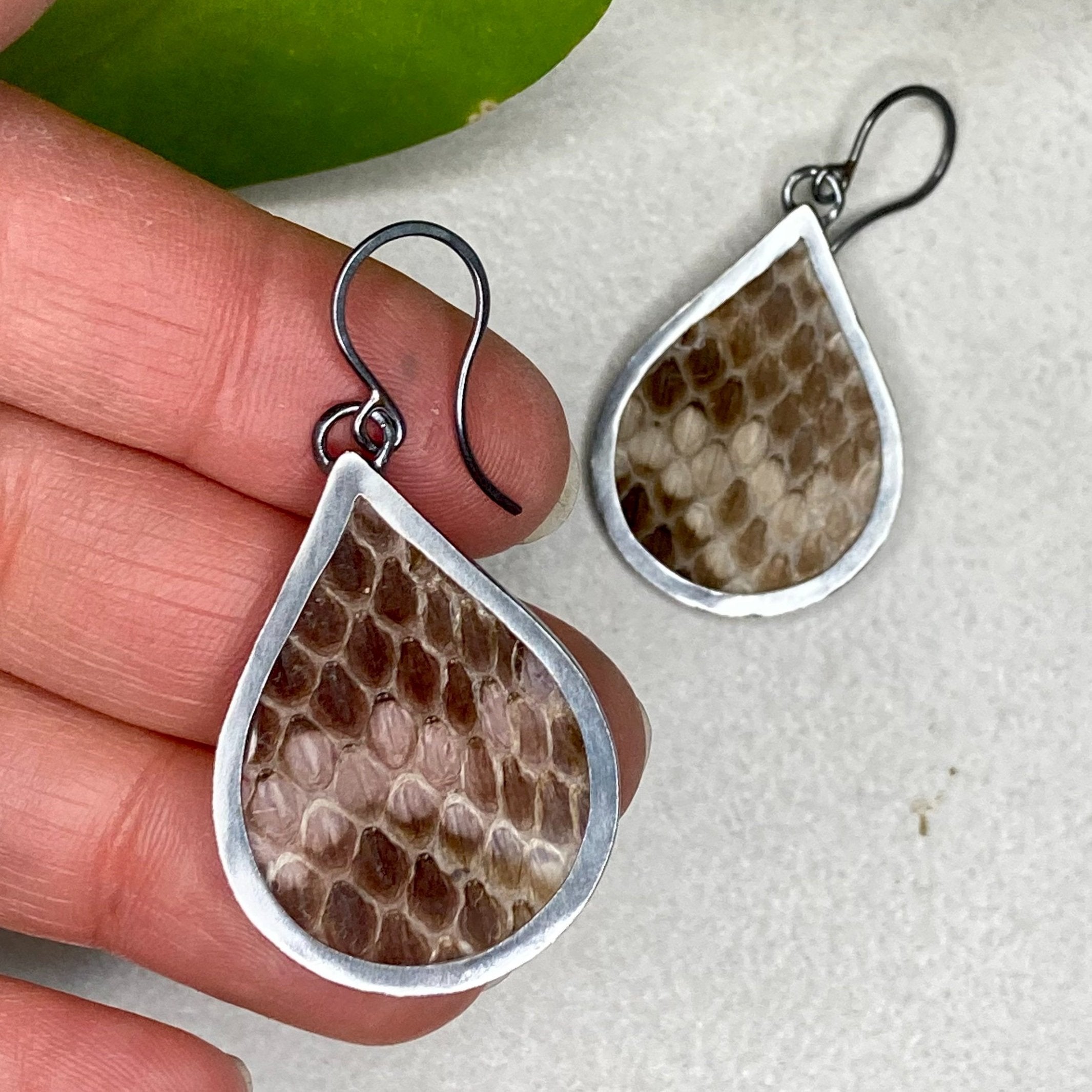 Large Snake Teardrop Encasement Earrings