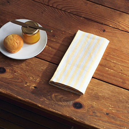 Set of 4 Linen Napkins - Yellow Natural Stripe