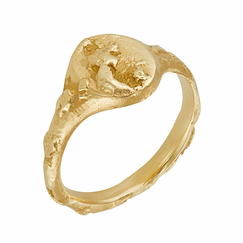 14k Weathered Mini Signet Ring