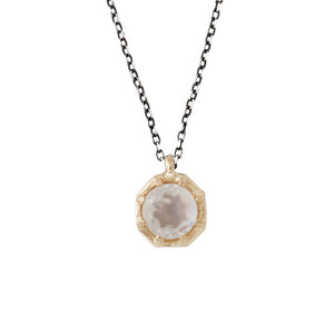 14K + Ox SS Large Octagon Pendant Necklace - Moonstone