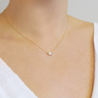 Simple Dainty Pearl + Diamond Necklace