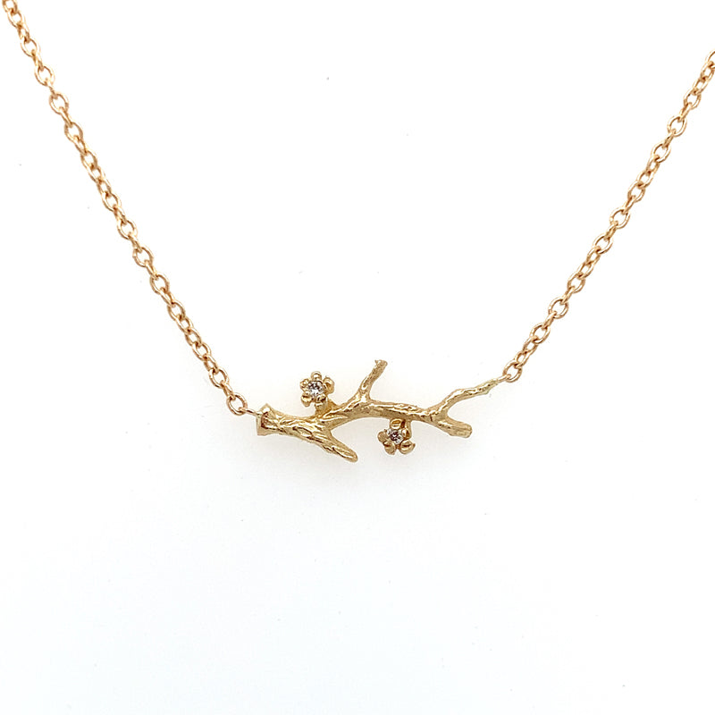 14k Tiny Branch w/ Flower Necklace