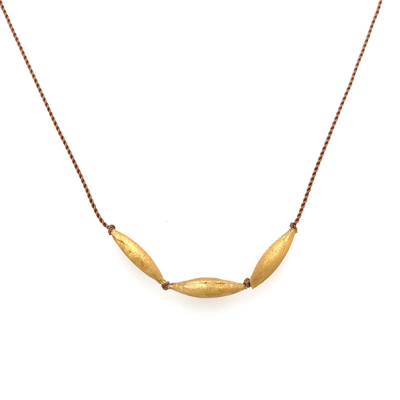 Rice Trio Necklace on Brown Nylon