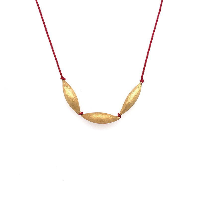 Rice Trio Necklace on Red Nylon