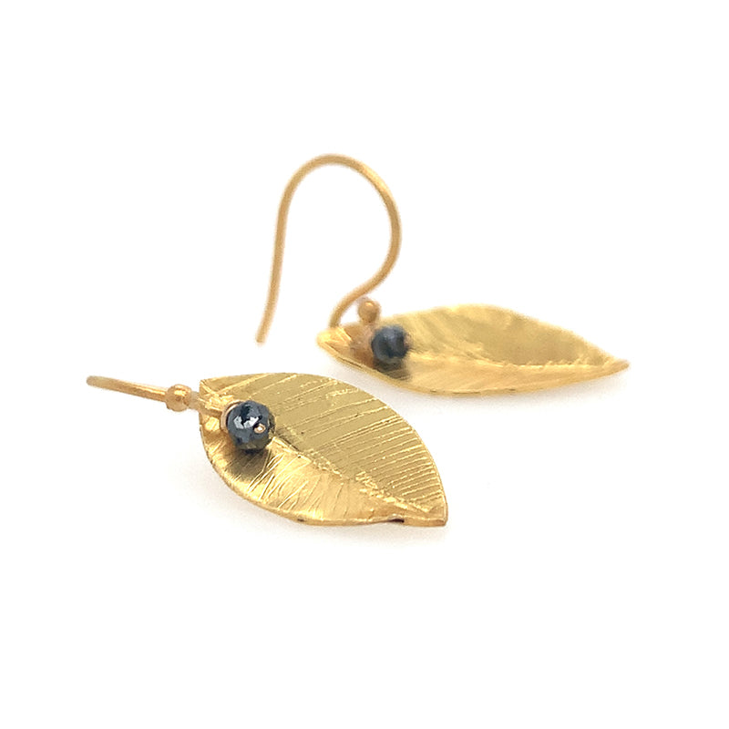 Golden Leaves Black Diamond Earrings
