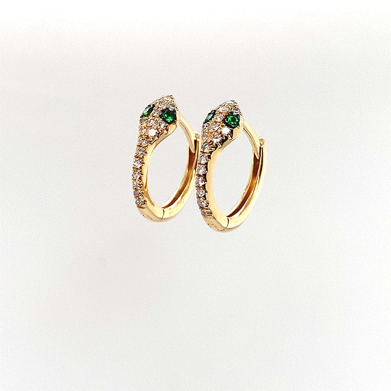 ** 14k Huggies - MINI Yellow Pave Snake w/ Emerald Eyes **